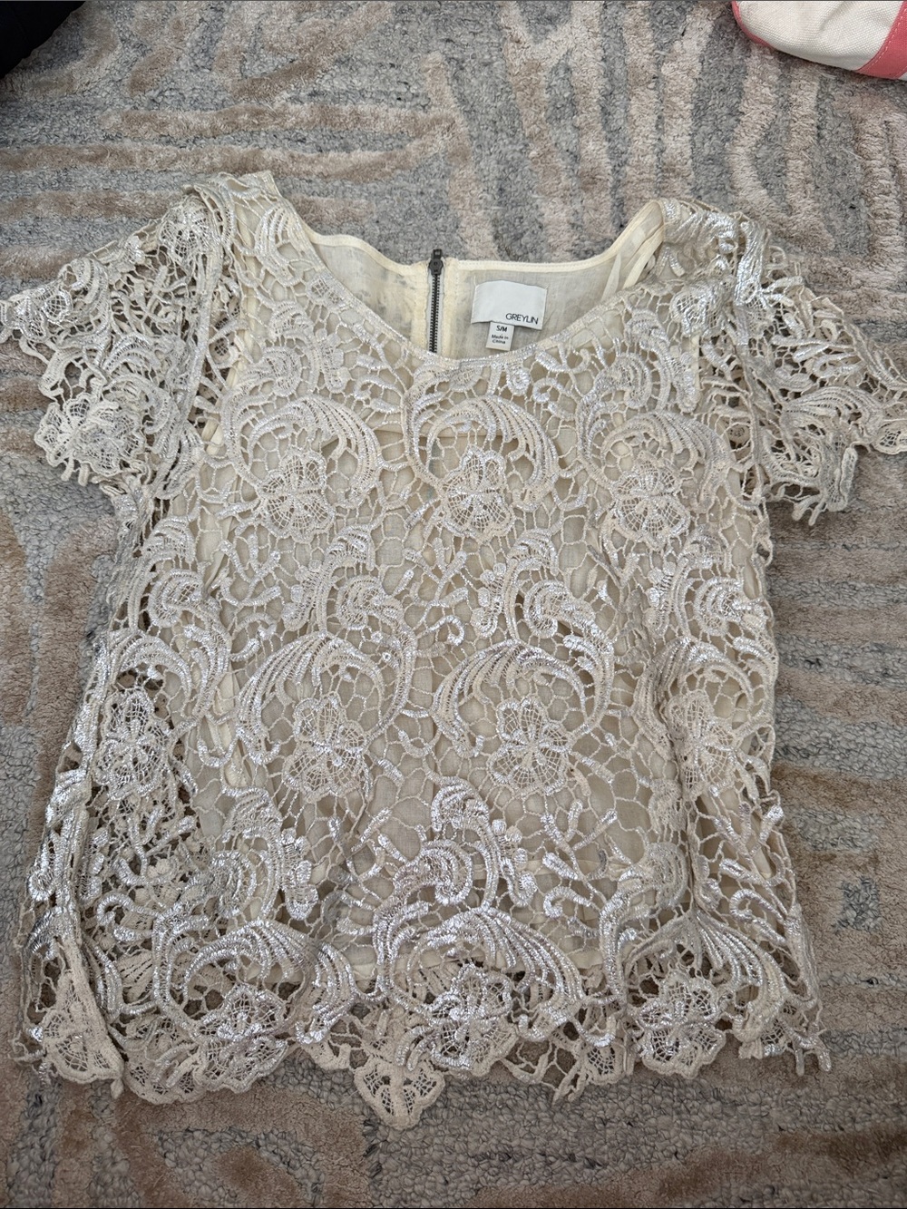 Greylin S/M Cream Crochet Lace Short Sleeve Blouse